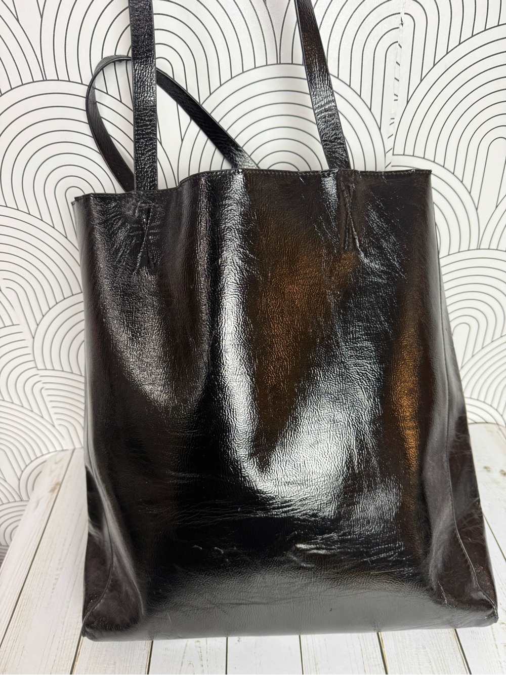 Urban Outfitters Black Patent Leather Tote Bag